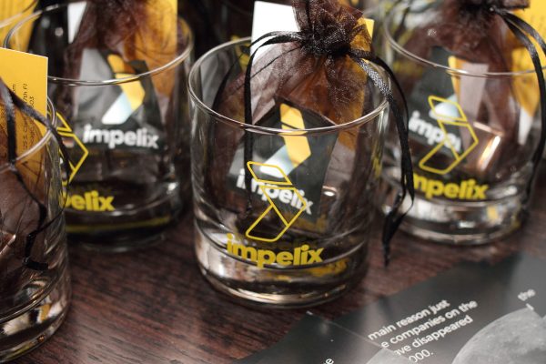 impelix logo whiskey glasses and cubes giveaway - sd-wan event with velocloud - april 2018
